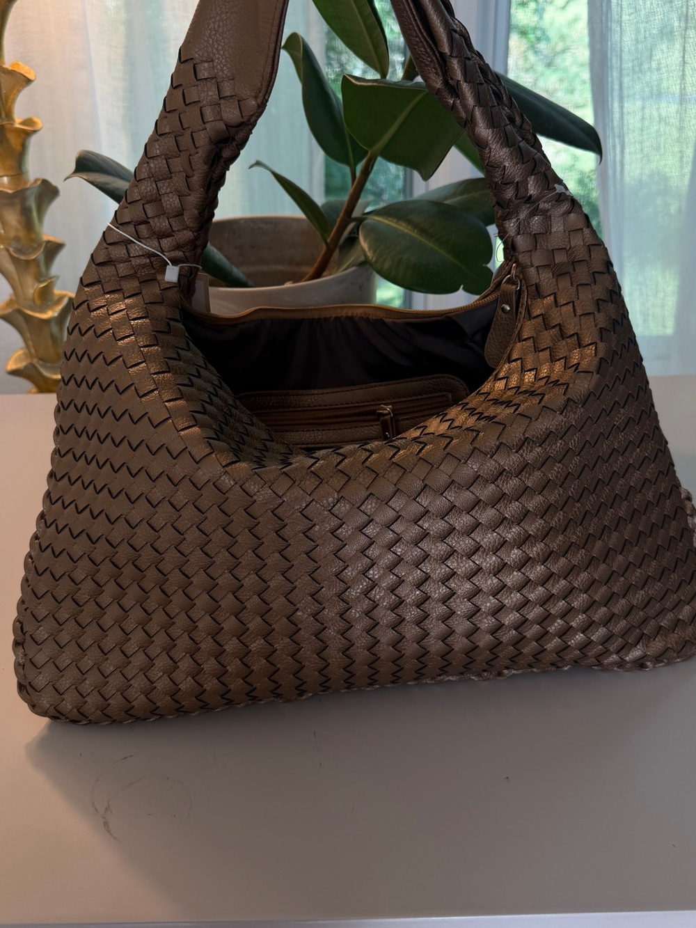 Braided Hobo Shoulder Bag - Brown